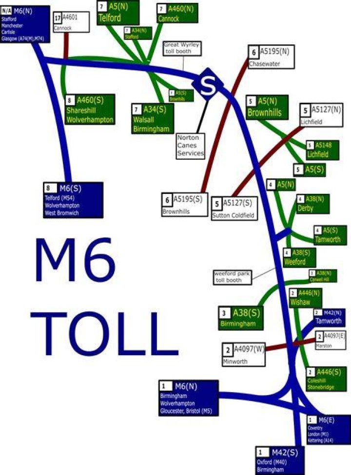 Where does m6 Toll start and finish?