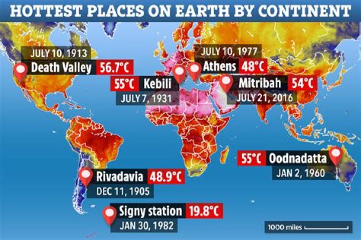 Which place receives the highest temperature?